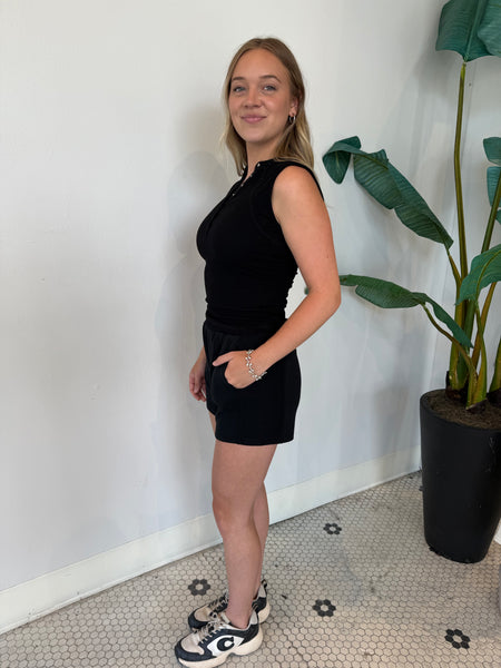 ESSENTIAL MICRO-RIBBED HENLEY TANK TOP BLACK – VC Boutique ESSENTIAL MICRO-RIBBED HENLEY TANK TOP BLACK – VC Boutique