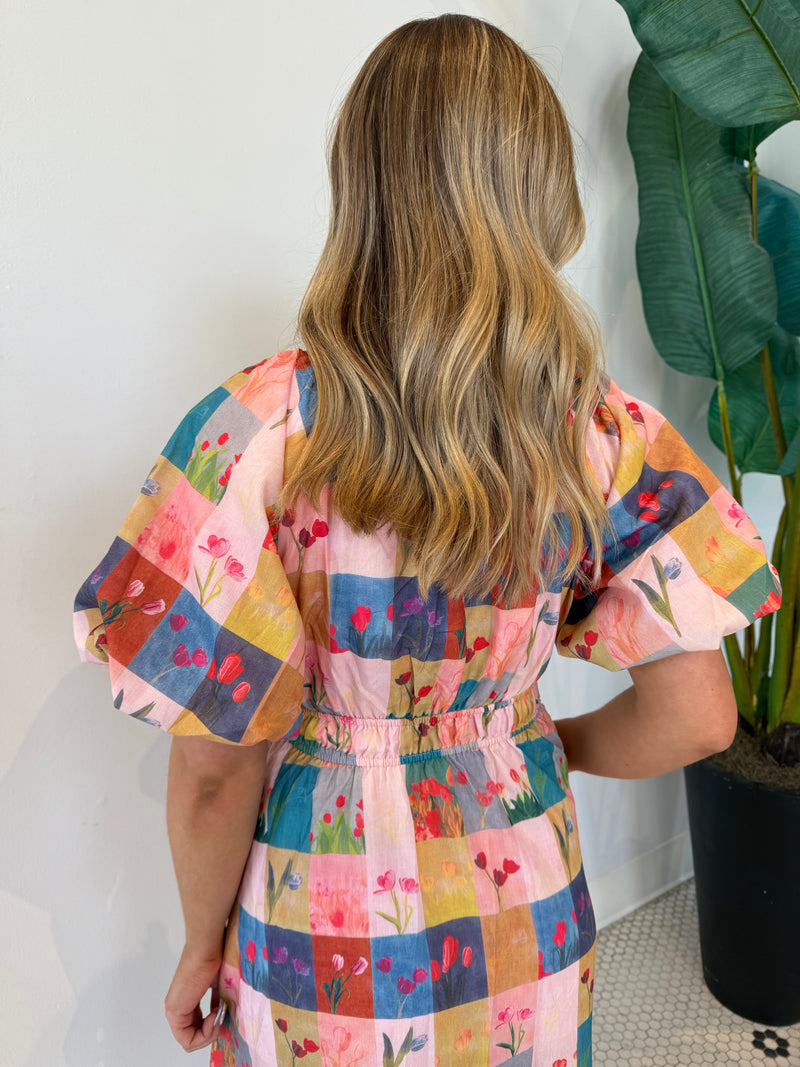 BALLOON PUFF SLEEVE FLORAL DRESS MULTI