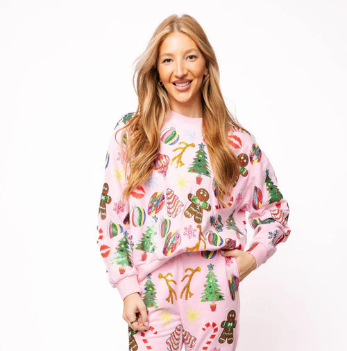 LIGHT PINK CHRISTMAS ICONS SWEATSHIRT