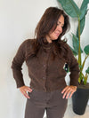 BERGOS CREW NECK CARDIGAN BROWN MEL