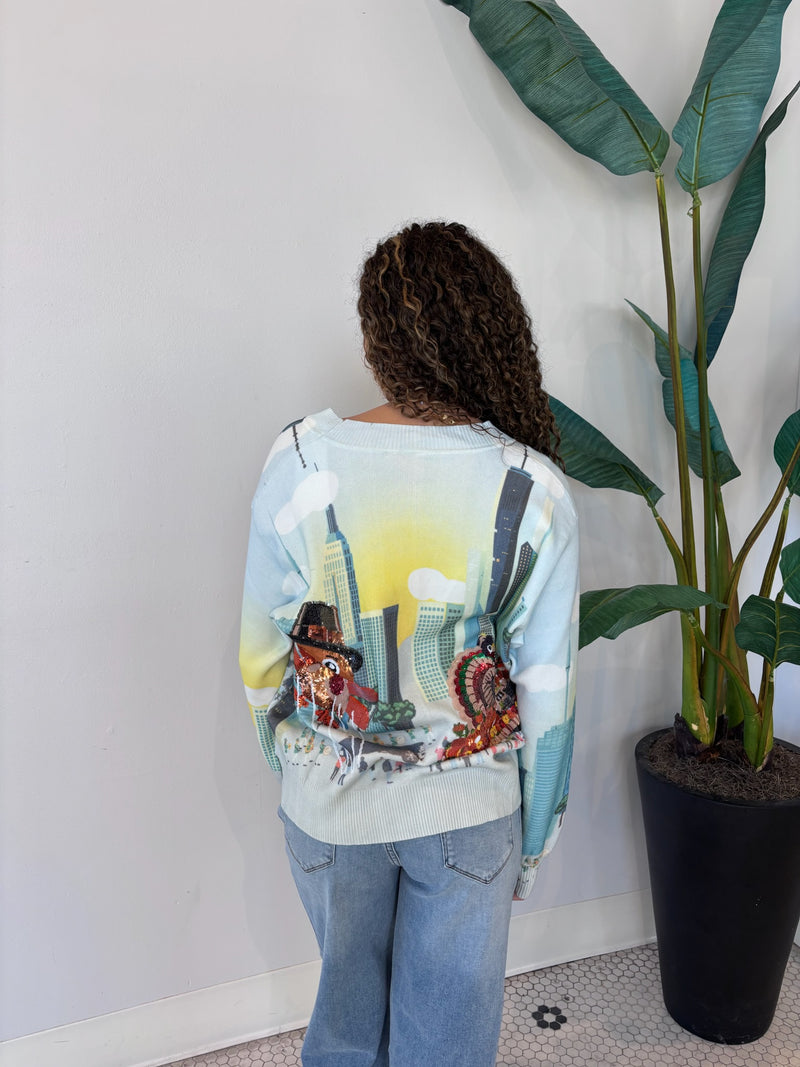 MULTI THANKSGIVING PARADE BUTTON-UP CARDIGAN
