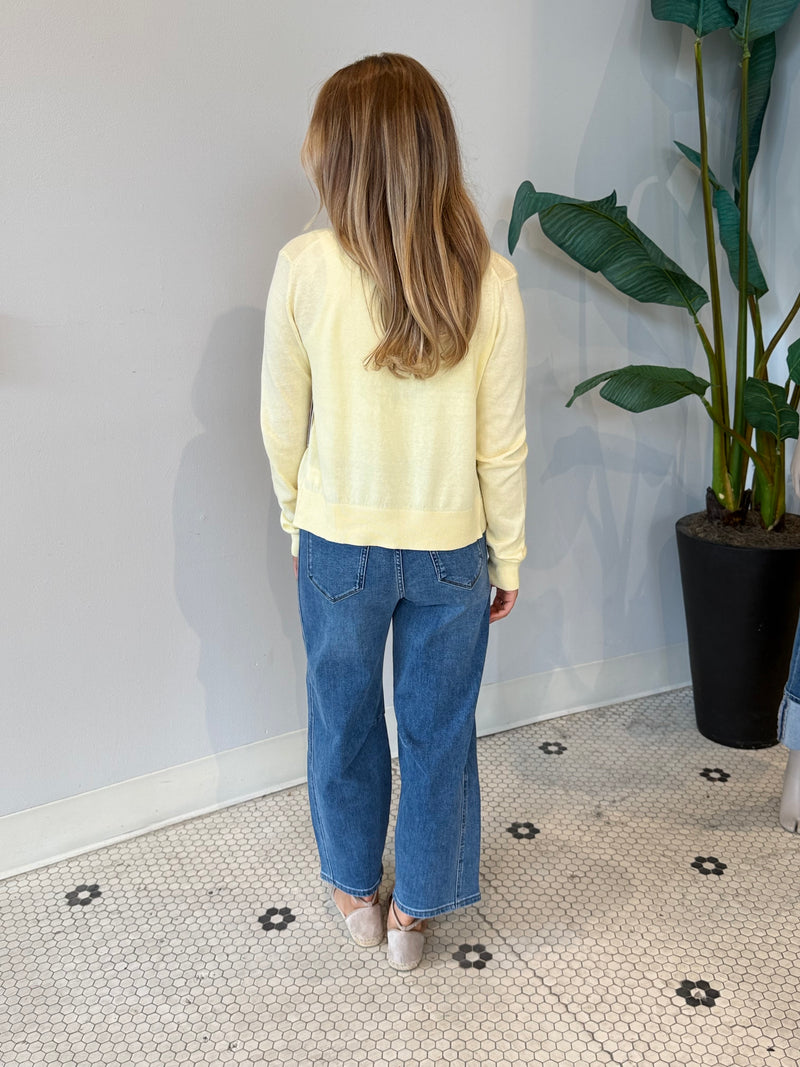 ASTRAEA LONG SLEEVE CREW NECK CARDIGAN DOUBLE CREAM
