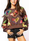 BROWN & NEON BUTTERFLY SWEATSHIRT
