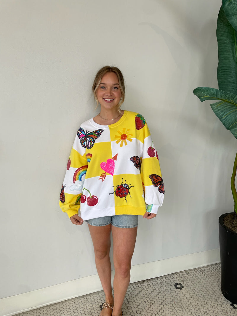 YELLOW AND WHITE CHECKERED SUMMER ICON SWEATSHIRT