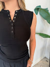 ESSENTIAL MICRO-RIBBED HENLEY TANK TOP BLACK