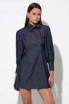 LILITH DENIM HIGH NECK MINI DRESS DENIM BLUE