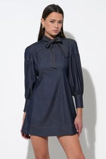 LILITH DENIM HIGH NECK MINI DRESS DENIM BLUE