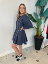 CONTRAST PIPING DETAIL NAVY MINI DRESS