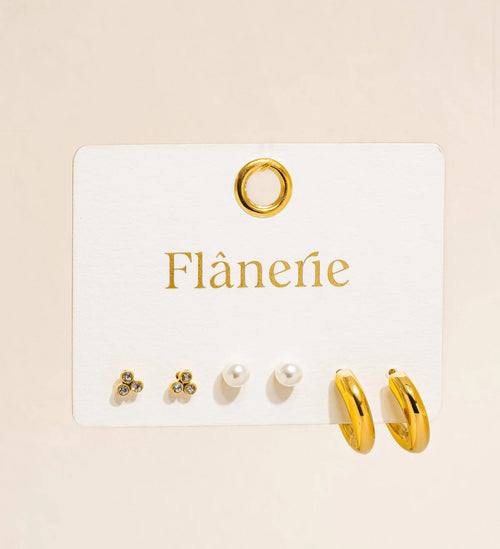 CARINE HOOPS, PEARL & CZ EARRING SET