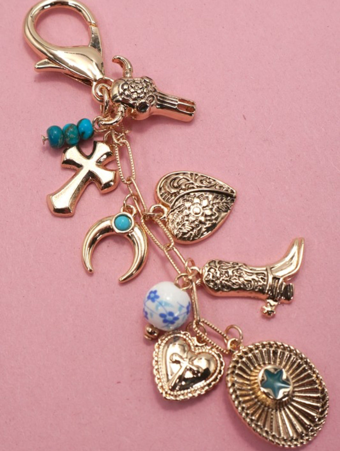 WESTERN CROSS HAT BOOT HEART BAG CHARM