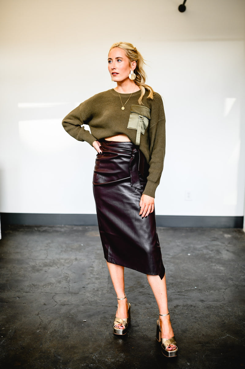 BROWN VEGAN LEATHER SKIRT