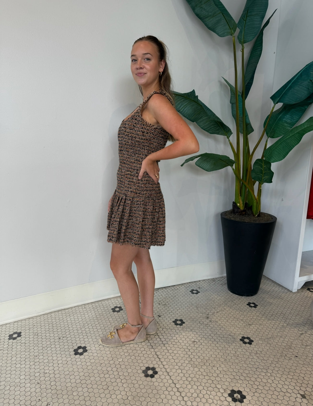 AVIE DRESS BROWN PLAID