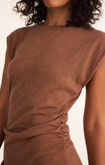 CAMINO TEXTURED MINI DRESS TEAKWOOD