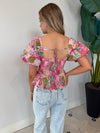 CONTRAT PIPING FLORAL BLOUSE PINK MULTI