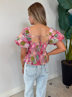 CONTRAT PIPING FLORAL BLOUSE PINK MULTI