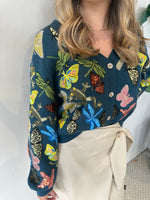DARK TEAL SCATTERED BUTTERFLY CARDIGAN