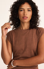 CAMINO TEXTURED MINI DRESS TEAKWOOD