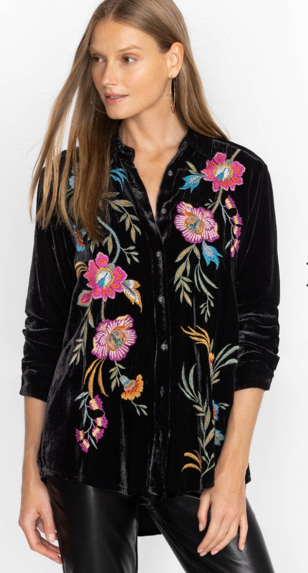 SIDONIA VELVET OVERSIZED PLEAT SHIRT