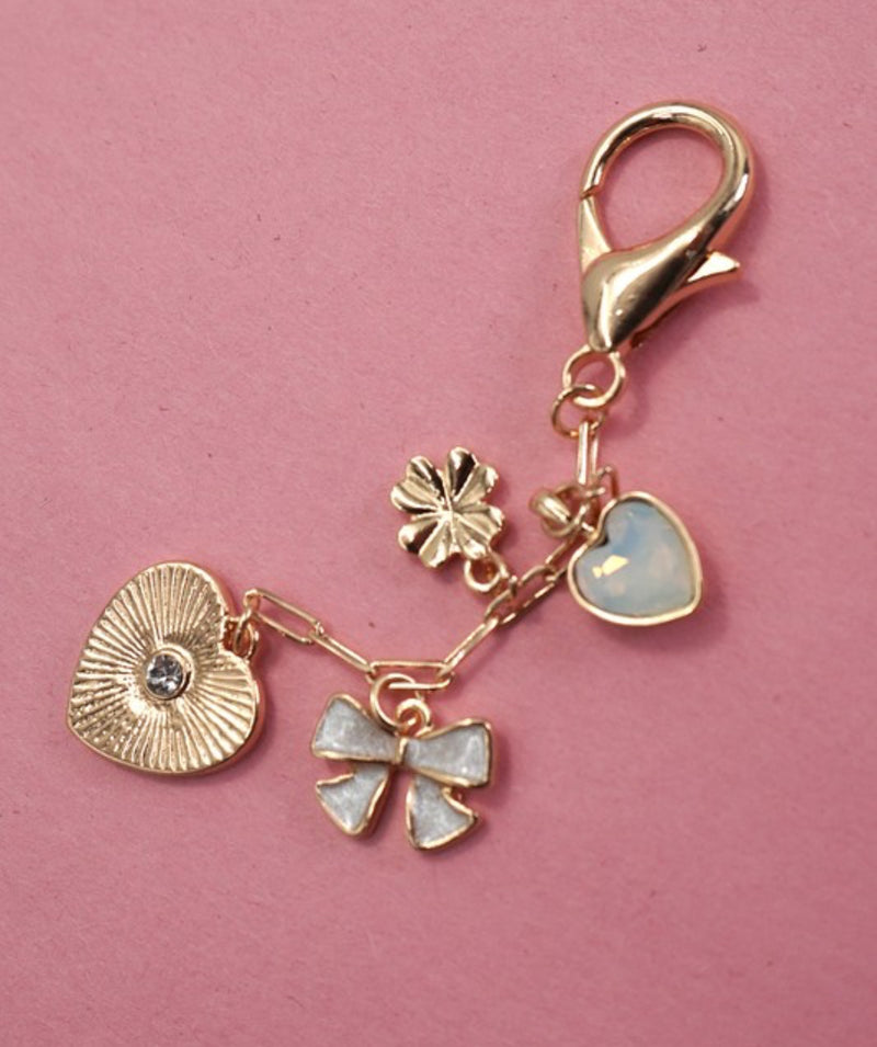 HEART BOW CLOVER STONE BAG CHARM