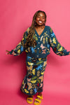 DARK TEAL SCATTERED BUTTRFLY, DRAGONFLY & FROG DRESS