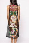 BLACK MESH MULTI SHELL COVERUP MIDI DRESS