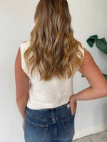 KNITTED PEARL JEWELED BUTTON VEST TOP WHITE