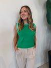 EMBROIDERED SLEEVELESS KNIT TANK EMERALD