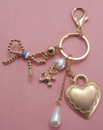 PORCELAIN BOW HEART TEDDY BEAR BAG CHARM GOLD