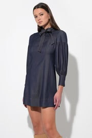 LILITH DENIM HIGH NECK MINI DRESS DENIM BLUE