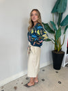 DARK TEAL SCATTERED BUTTERFLY CARDIGAN