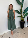 ROSA FLUTTER HALTER COLLARED DRESS OLIVE