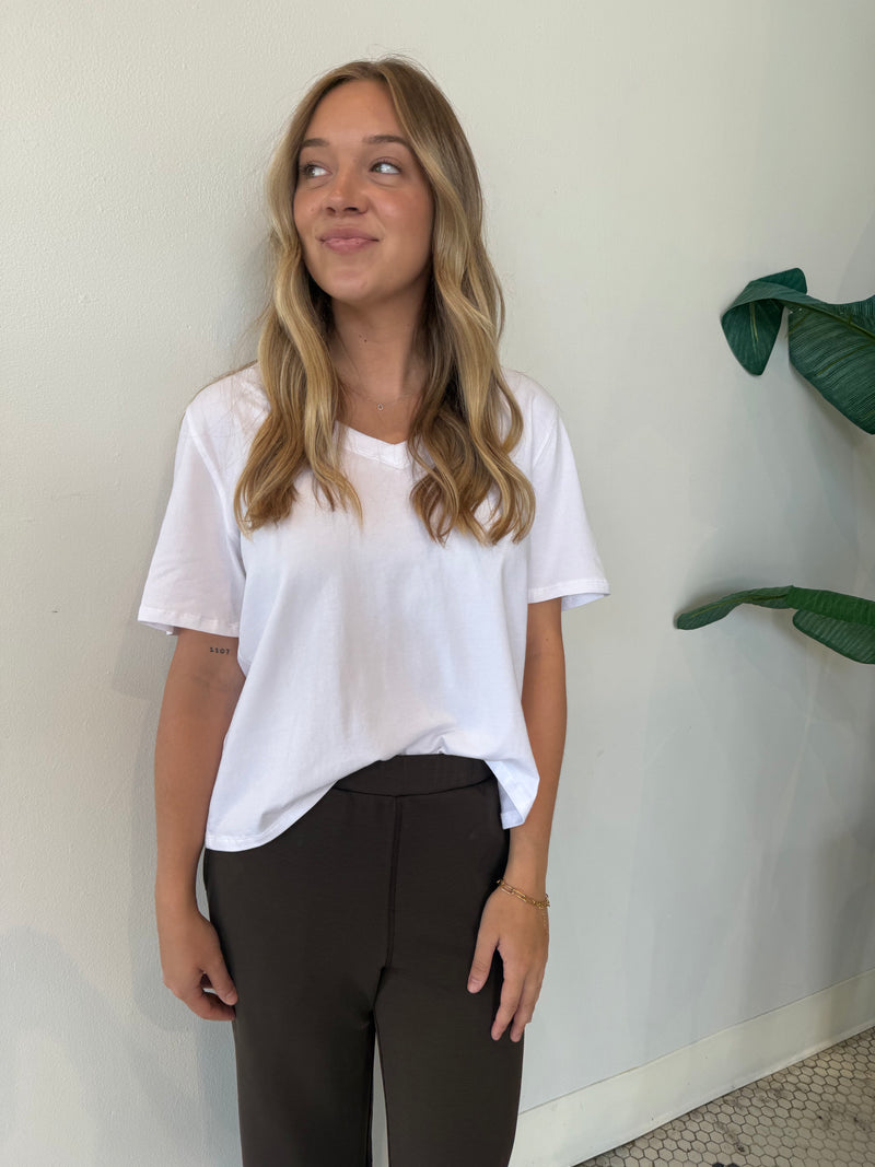 PIMA COTTON BLEND V-NECK TEE WHITE