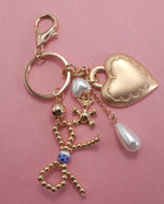 PORCELAIN BOW HEART TEDDY BEAR BAG CHARM GOLD