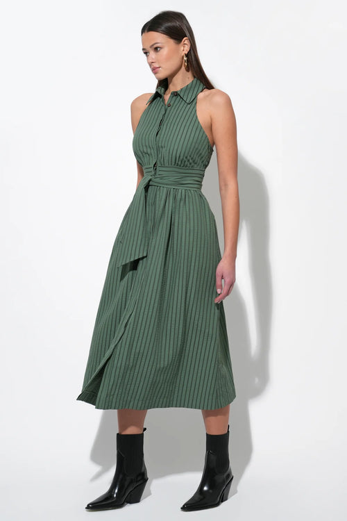 ROSA FLUTTER HALTER COLLARED DRESS OLIVE