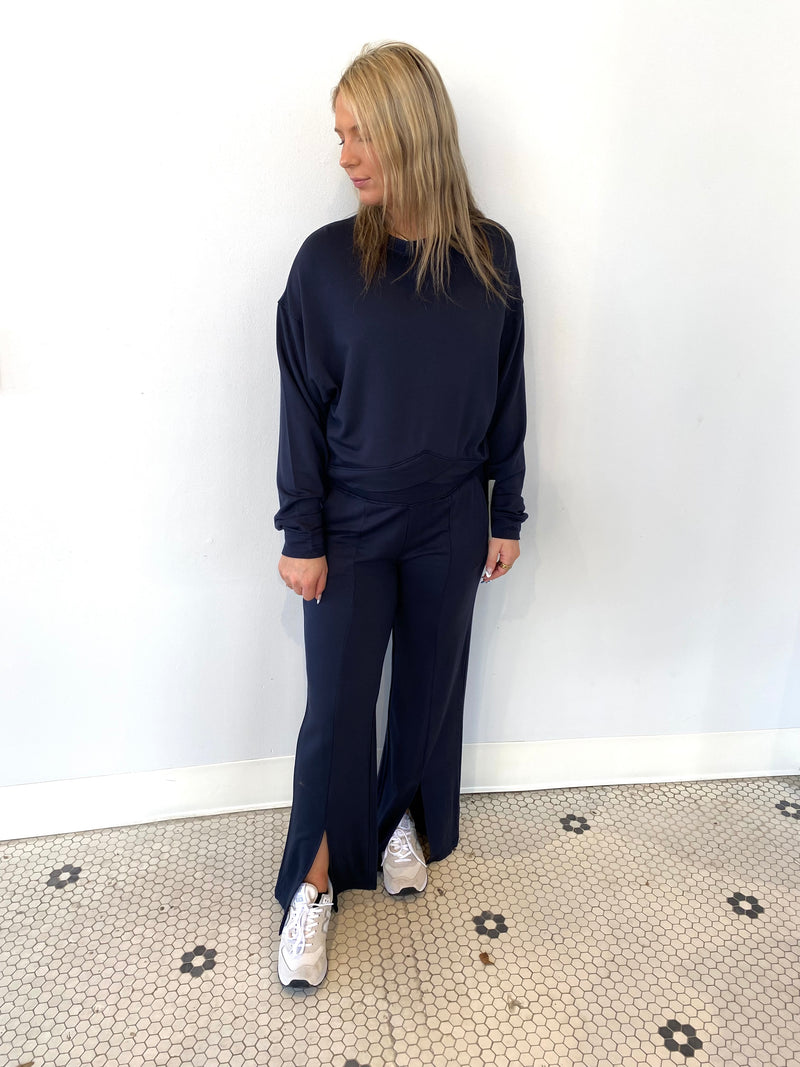 WIDE LEG PANT WITH SLIT NAVY