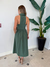 ROSA FLUTTER HALTER COLLARED DRESS OLIVE