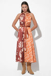 SANDI TWO TONED HALTER MIDI DRESS MARIGOLD/ BROWN