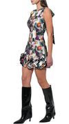 PETAL SLEEVELESS MINI DRESS W/ ROSE APPLIQUE MULTI