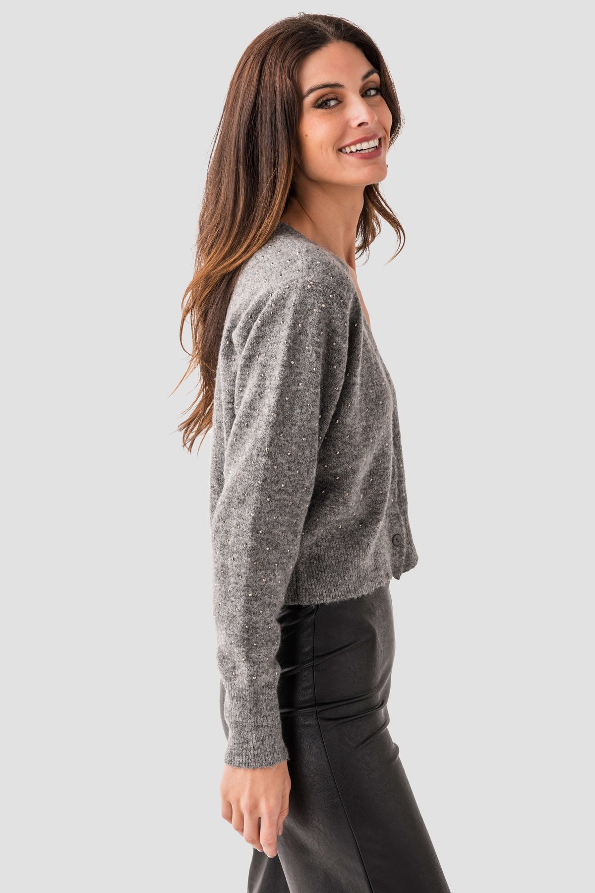 TESNI LS VNECK CARDIGAN GREY
