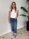 KNITTED PEARL JEWELED BUTTON VEST TOP WHITE