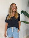 PIMA COTTON BLEND V-NECK TEE NAVY