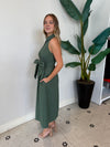 ROSA FLUTTER HALTER COLLARED DRESS OLIVE