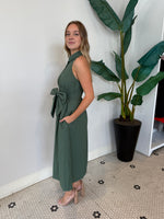 ROSA FLUTTER HALTER COLLARED DRESS OLIVE