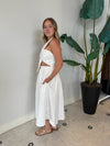 KNOTTED FLOWER BOW MIDI DRESS IVORY