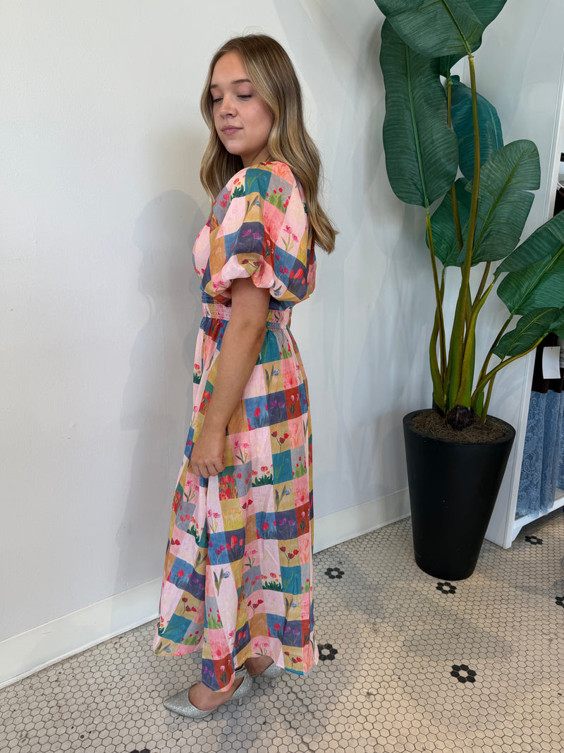 BALLOON PUFF SLEEVE FLORAL DRESS MULTI