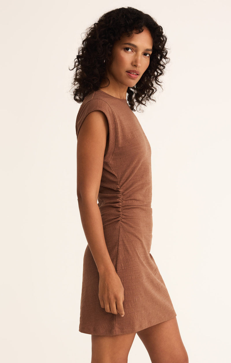 CAMINO TEXTURED MINI DRESS TEAKWOOD