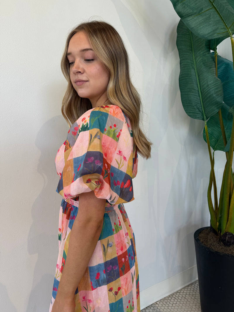 BALLOON PUFF SLEEVE FLORAL DRESS MULTI