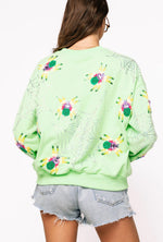 NEON GREEN FUZZY SPIDER & WEB SWEATSHIRT