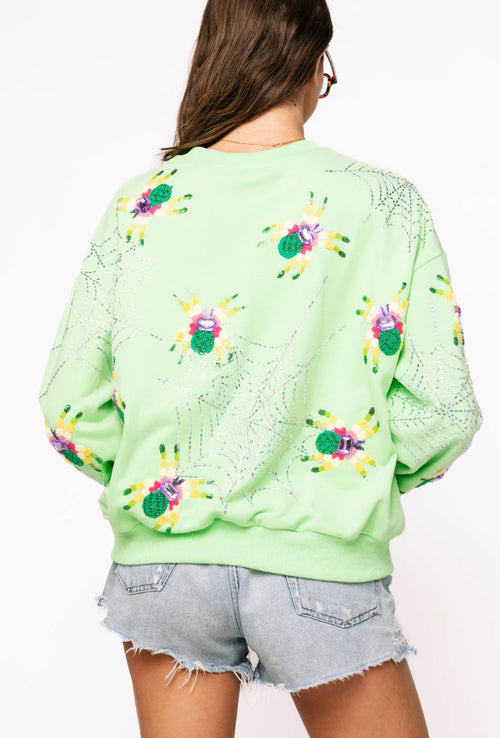 NEON GREEN FUZZY SPIDER & WEB SWEATSHIRT