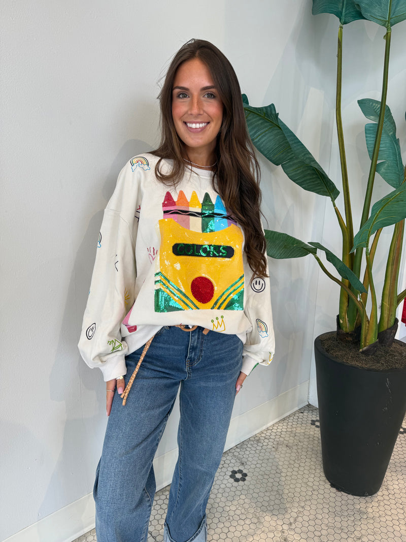 BEIGE MULTI CRAYON & DOODLE SWEATSHIRT